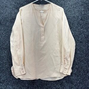 Vince Womens 100% Silk Long Sleeve Split Neck Blouse Champagne Beige Size 6